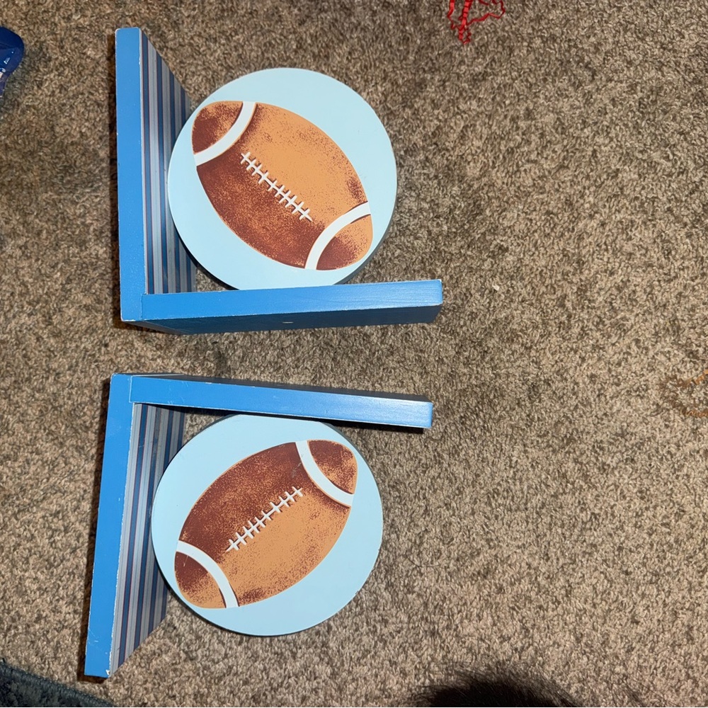 Blue Football Themed Wooden Bookends